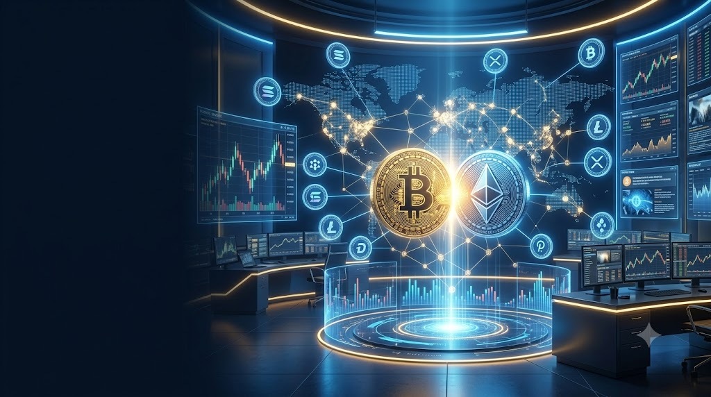 Crypto Pulse Magazine homepage banner featuring Bitcoin, Ethereum, blockchain technology, cryptocurrency market charts, and digital finance.