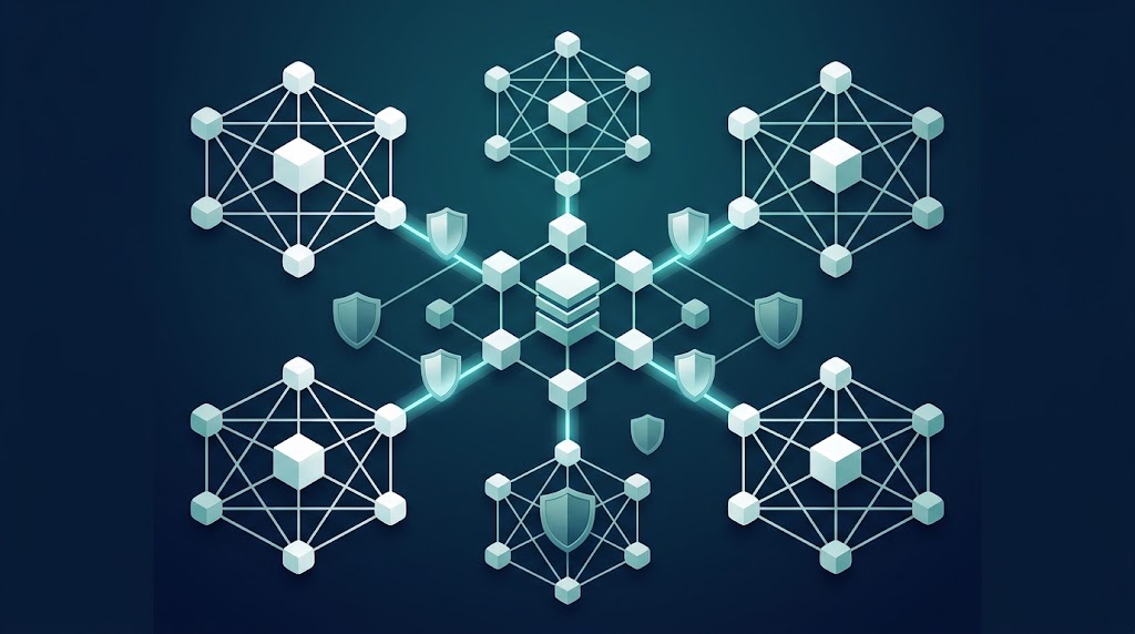 Blockchain Shared Security connecting multiple blockchain networks through shared validator infrastructure